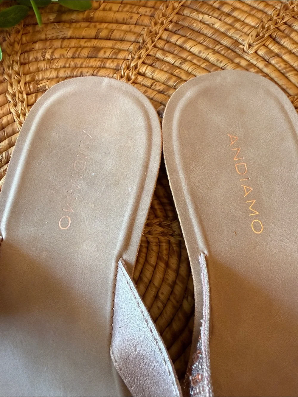 New Andiamo Womens Metallic Rose Gold Flip Flop Sandals